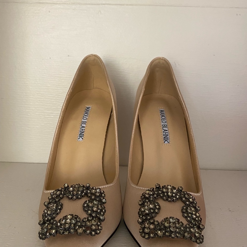 Manolo Blahnik Beige Embellished Heels